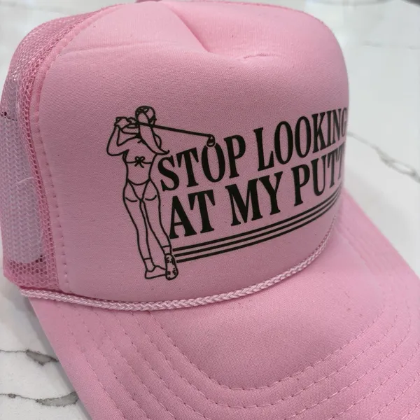 Stop Looking At My Putt Golf Trucker Hat Womens Pink NEW Adjustable - Image 2