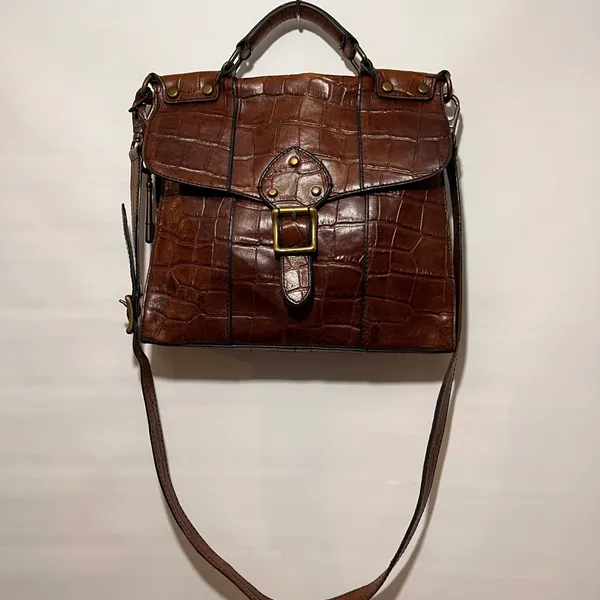 Fossil Crossbody Bag‎ Croc Embossed Leather Brown Women Small ZB5438 - Image 2