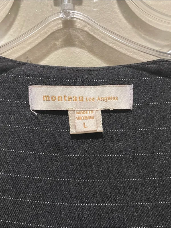 Monteau Los Angeles Jumpsuit Black Pinstripe Women’s Size Large Wide Leg - Image 4