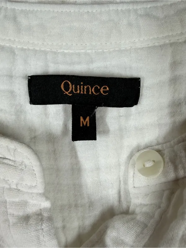 Quince White 100% Organic Cotton Gauze Roll Sleeve Top - Image 3