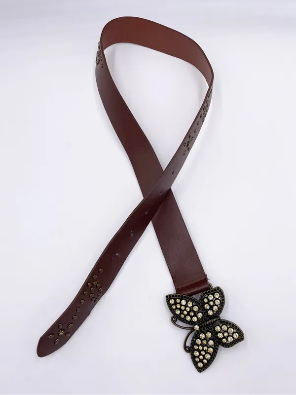 Vintage 90s Y2K Rhinestone Butterfly Buckle Belt Fairycore Boho Studded Jewels - Image 9