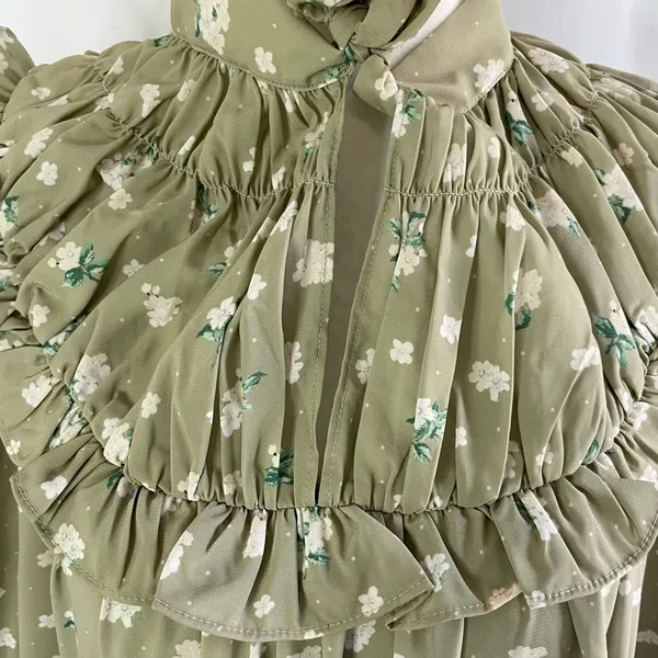 We Wore What New Floral Tie Neck Long Sleeve High Low Dress Green Size Small - Image 6