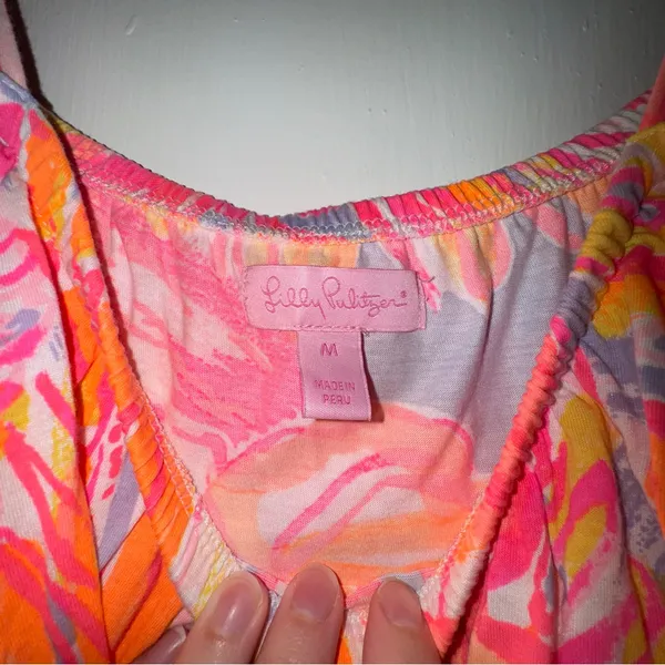 Lilly Pulitzer Pink and Orange Flutter Sleeve Ruffled Blouse - Image 4
