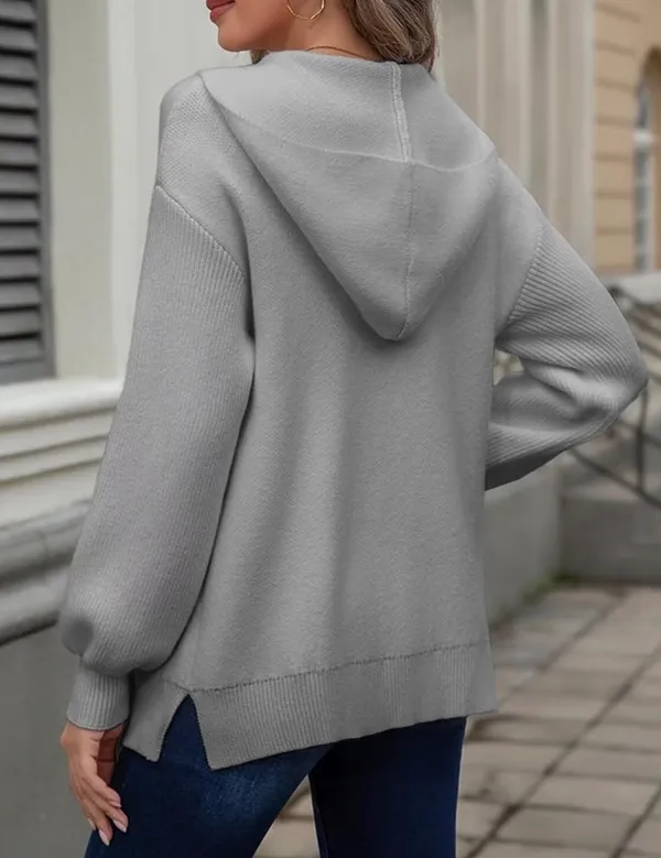 Astylish Womens Gray Hooded Cardigan Sweater Open Front Knit Pocket sze M - Image 2
