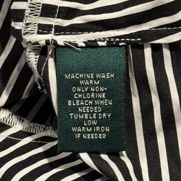 Lauren Ralph Lauren Top Preppy Business Casual Office Button Up Stripe Black 10 - Image 4