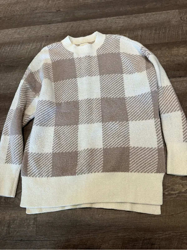 Abercrombie & Fitch Oversized Checkered Sweater - White & Beige - Image 2