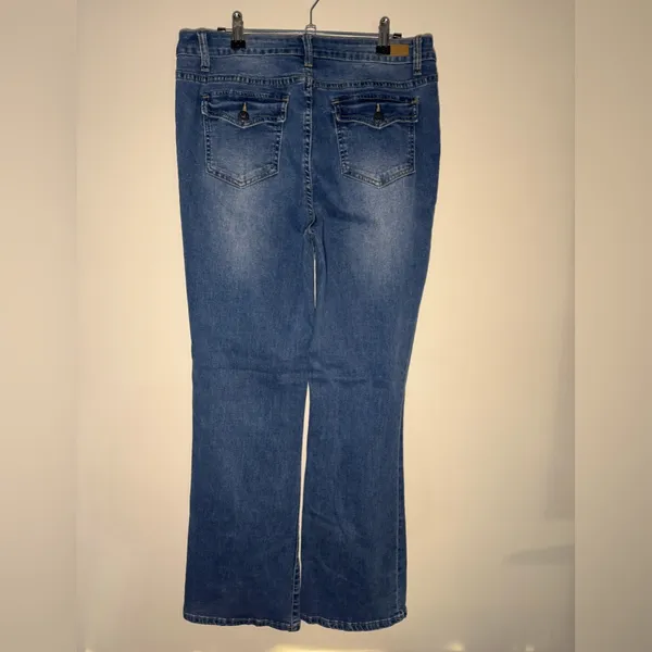 BLEU Denim Bootcut Jeans Mid Rise Stretch Distressed NEW Blue Size 12 - Image 4