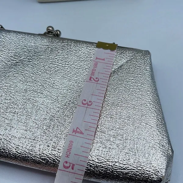 Vintage mid century silver foil clutch with silver cut stones . - Image 7