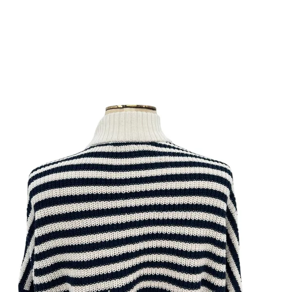 Madewell Ribbed Half-Zip Sweater in Stripe Ivory White Navy Blue‎ Size XXL - Image 10