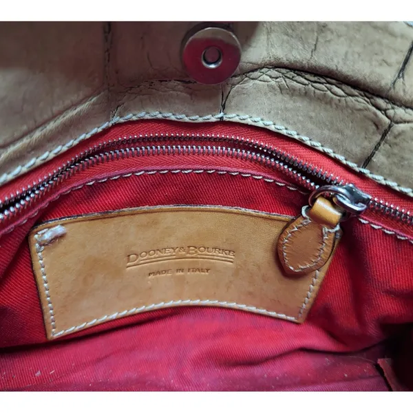 Dooney & Bourke Satchel Beige Croc Embossed Leather Tassel‎ Made in Italy Small - Image 3