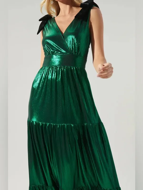 Sugarlips Liquid Satin Emerald Green Metallic Maxi Dress - Image 5