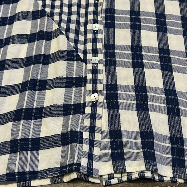 Soft Surroundings Navy Blue Mixed Plaid Asymmetrical Button Front Tunic Large - Image 2