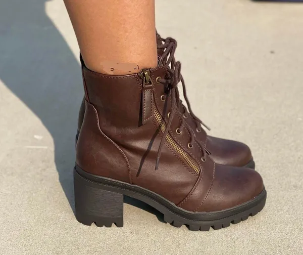 Chunky Lug Sole Combat Boot Brown Size 10 - Image 2