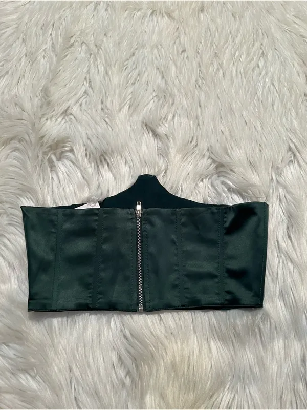 Heiress Beverly Hills Women's Size Small Waist Corset Top Dark Green Zip Back - Image 4