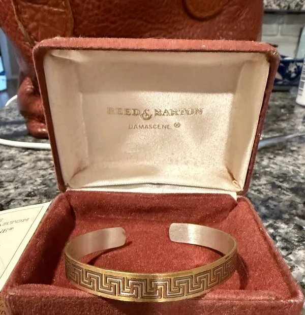 Reed & Barton Damascene Greek key gold silver cuff bracelet - Image 2