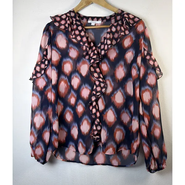 Chico's shirt womens 1 US 8 ikat sheer medium victorian cottagecore career - Image 3