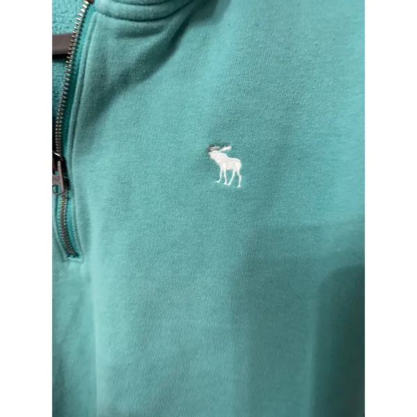 Abercrombie & Fitch Teal Quarter Zip Cropped Hoodie‎ Y2K Sleeve Logo M - Image 3