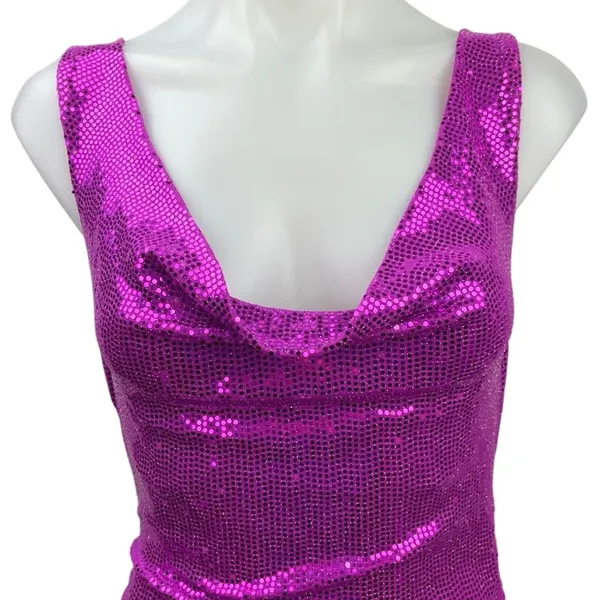 Urban Outfitters Metallic Purple Glitter Cowl Sequin Sleeveless Mini Dress XS - Image 7