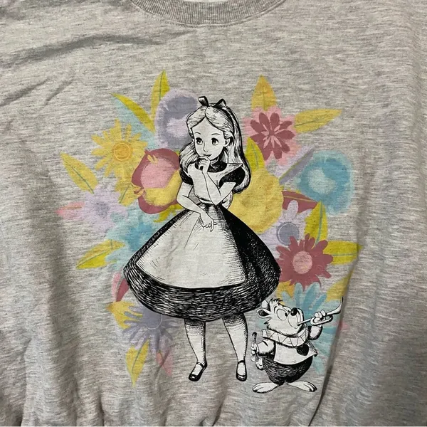 Disney Alice In Wonderland Rabbit Gray Sweatshirt Crewneck Womens - Image 3