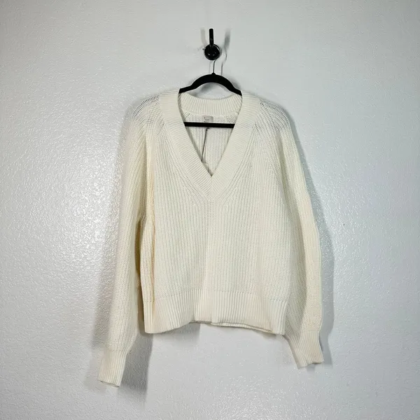 NWT L Cream V-neck sweater A New Day chunky ribbed knit pullover oversized - Image 6