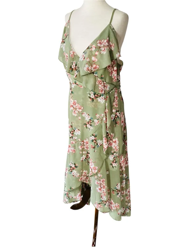 ROSEGAL Floral Ruffled High Low Dress Green Size 18 - Image 3