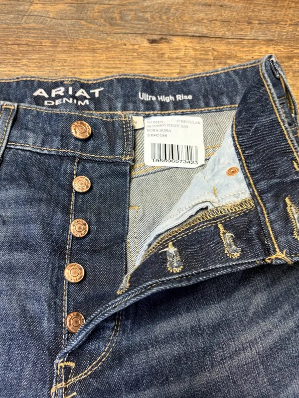 NEW Ariat Jeans Tomboy Straight Ultra High-Rise Women's 27 Button Fly Distress - Image 5