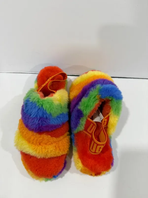 UGG Fluff Yeah Slide Rainbow Multi Color Shearling Slingback Sandal Size 7 Women - Image 7