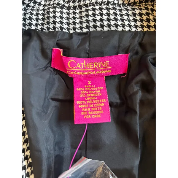NWT‎ Catherine Malandrino Blazer Size 2 Black White Houndstooth Professional - Image 4