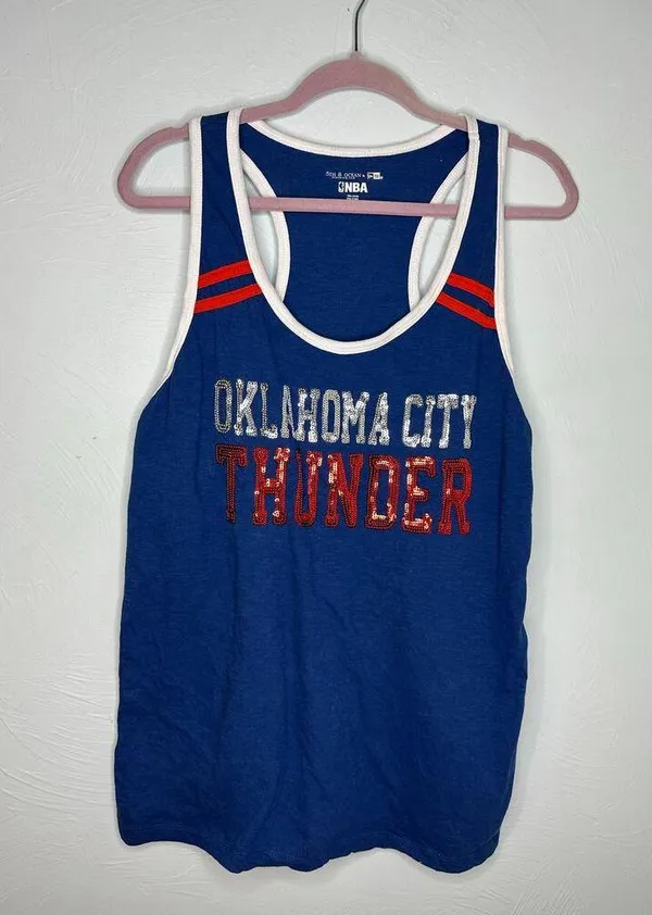 5th & Ocean Oklahoma City OKC Thunder Sequin Tank Top Size Large Blue Red NBA Basketball - Image 2