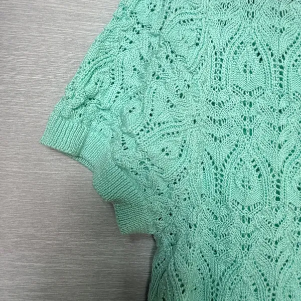 Anthropologie Mint Green‎ Pointelle Eyelet Knit Short Sleeve Keyhole Top 2X - Image 4