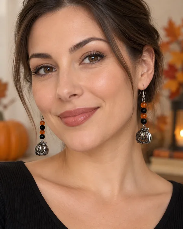 Handmade Halloween Pumpkin Jack-O’-Lantern Earrings 🎃 - Image 2