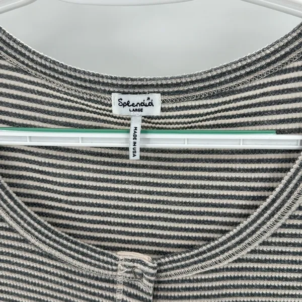 SPLENDID THERMAL FOREVER HENLEY lightweight casual gray striped longline - Image 3