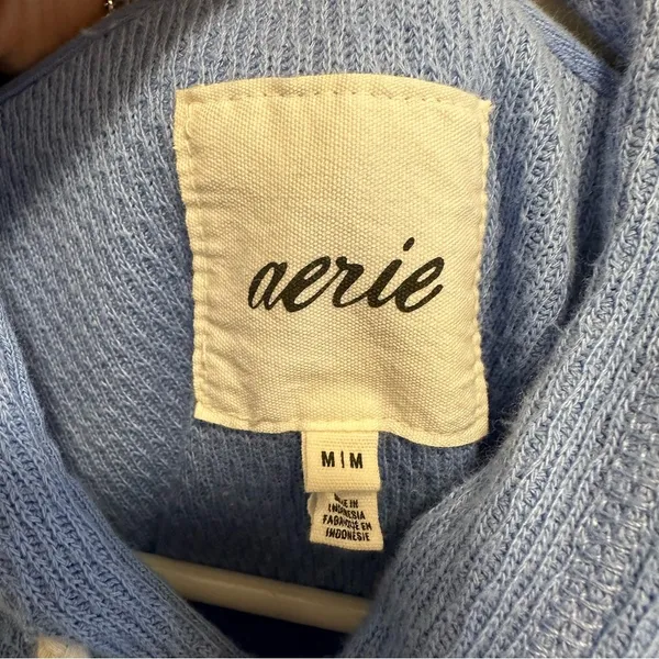 Aerie Pullover Sweater Women’s Blue Hooded Kangaroo Pocket Drawstring Size Med - Image 4