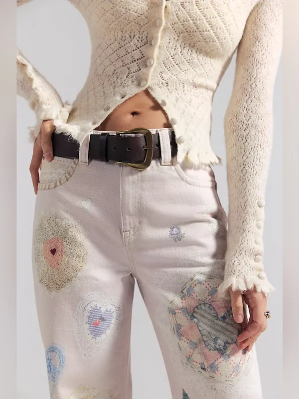 NWOT Free People We The Free Tinsley Printed Jeans Illusions Heirloom Ivory - 26 - Image 6