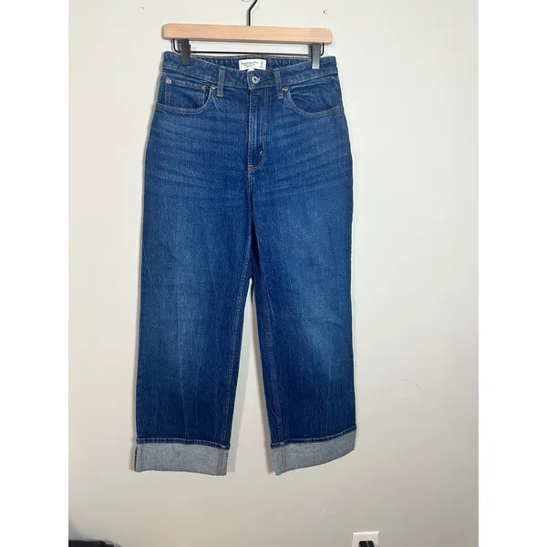 Abercrombie & Fitch Curve Love High Rise 90s Relaxed Jean Dark Cuffed Size 28 6S - Image 5