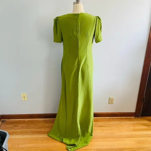 Mac Duggal Plunge Neck Puff Sleeve Cut Out Gown- Green Apple- Size 10- NWT - Image 9