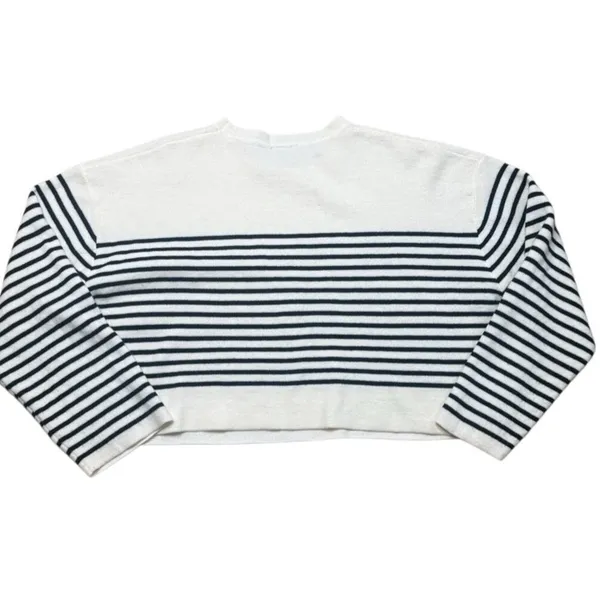 Miou Muse Oversized Striped Boxy Crop Sweater Black Cream Wool Blend Small - Image 3
