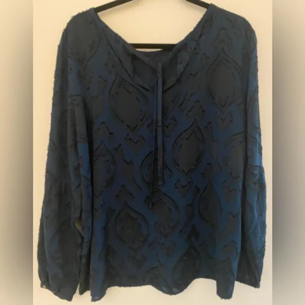 Loft Navy Black Blue Polyester Office Wear Blouse Women's Sz Large - Image 2