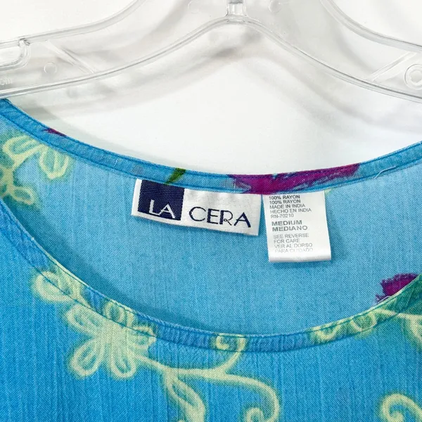 VTG La Cera Medium Midi Dress Blue Green Floral Sleeveless Beach Vacation 1018‎ - Image 9