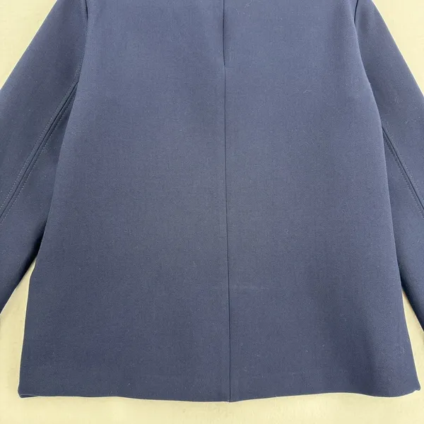 Zara Women M Navy Mock Neck Top Side Buttons Flared Sleeve Quiet Luxury Modern - Image 6