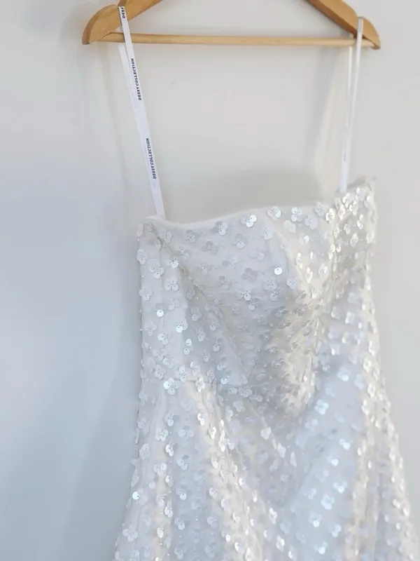 NEW Dessy Collection Women’s Imitation Pearl Sequin Mesh Strapless Minidress - Image 9