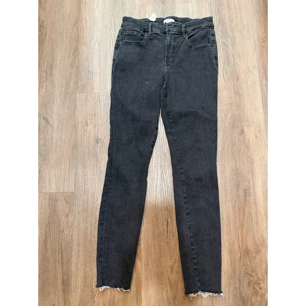 Good American High Rise Skinny Jeans Black Raw Hem Womens 8/29 - Image 2