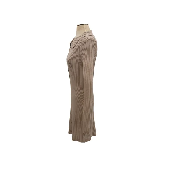 LPA Naolin Taupe Rib Knit Open Back Collared Bodycon Mini Dress‎ Size Medium - Image 8