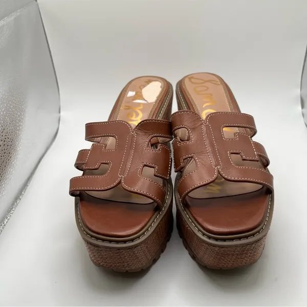 NWOB Sam Edelman Women's Laine Platform Wedge Sandal Color: Rich Cognac size 8.5 - Image 3