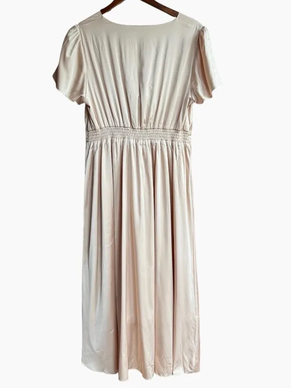 NWT Baltic Born Poppy Satin Midi Dress V-Neck Open Tie Front in Champagne Sz XL‎ - Image 5