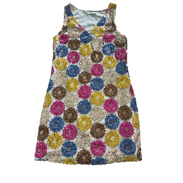 Trina Turk Johana‎ Mini Dress Size 2 Multicolor Sequin Flower Child Sleeveless - Image 2