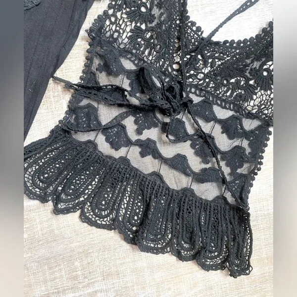 Y2K Vintage Black Crochet Lace Cami Tank Top Fairy Grunge Whimsigoth Festival - Image 5