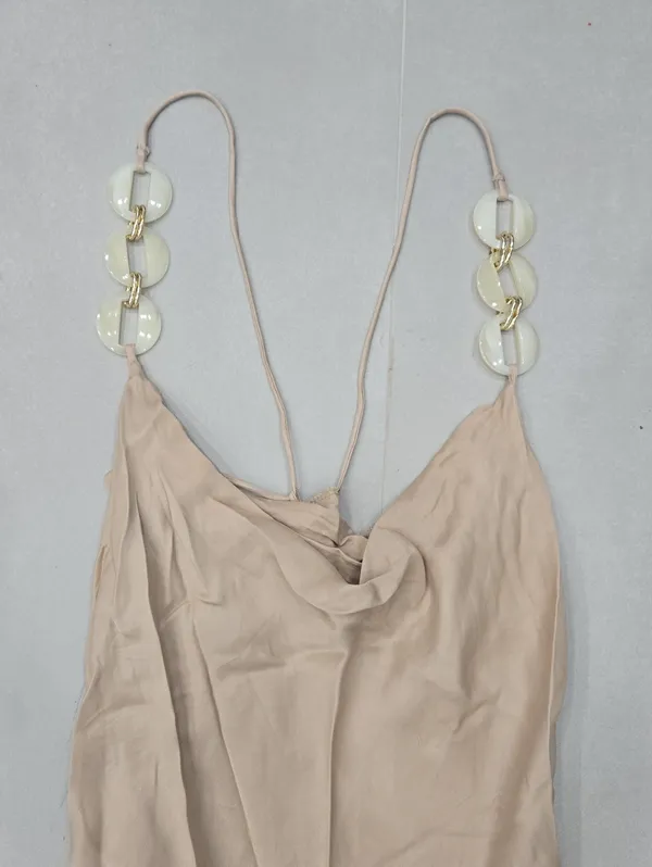 Zara Beige Maxi Slip Dress with Disc-Strap Detail Size XL - Image 3