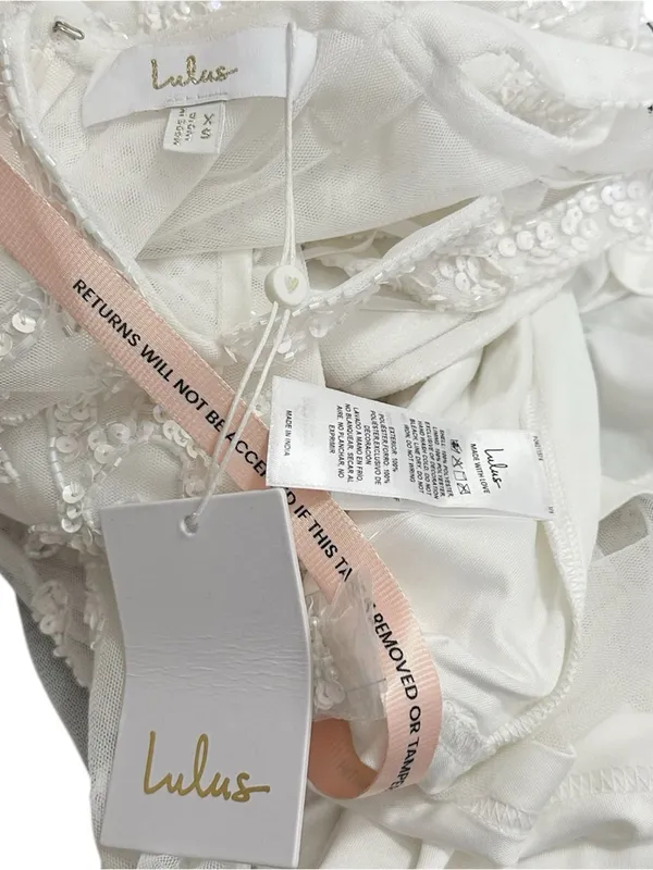 LULUS Luxe Bridal Momentous Love Beaded Bustier Mesh Mermaid Maxi Dress,White,XS - Image 12