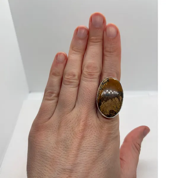 Vintage‎ Sterling Silver 925 Picture Jasper Oval Statement Ring Size 7 13.58g - Image 7